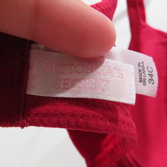 Victoria's Secret Womens Sz 34C Red Velvet Vintage Y2K Bra Lightly Lined Rose - Picture 6 of 9